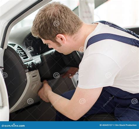 Young Mechanic Repairing Car Stock Image Image Of Dashboard