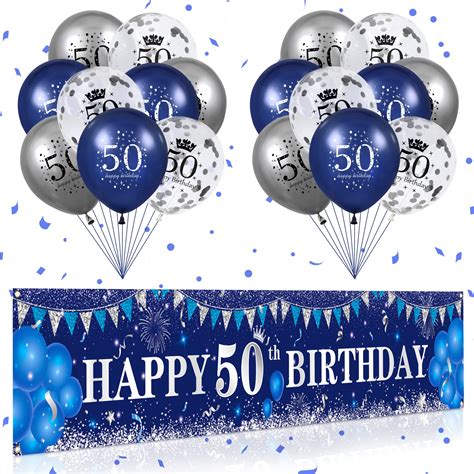 Buy Blue 50th Birthday Decorations For Men Women Navy Blue Silver Happy 50th Birthday Banner