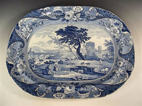 19th Century Staffordshire Pottery Blue And White Meat Dish 451350