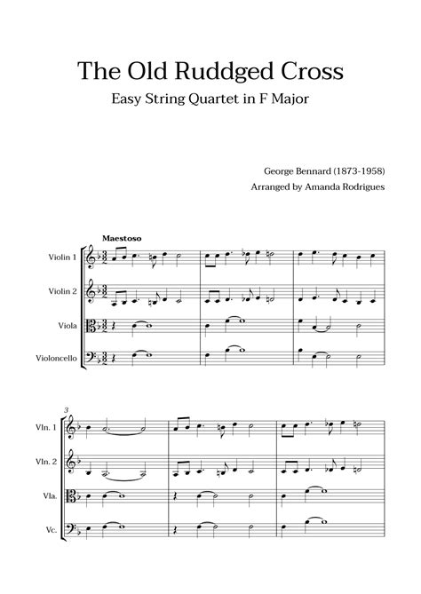 The Old Rugged Cross In F Major Easy String Quartet Arr Amanda Cerqueira Rodrigues Sheet