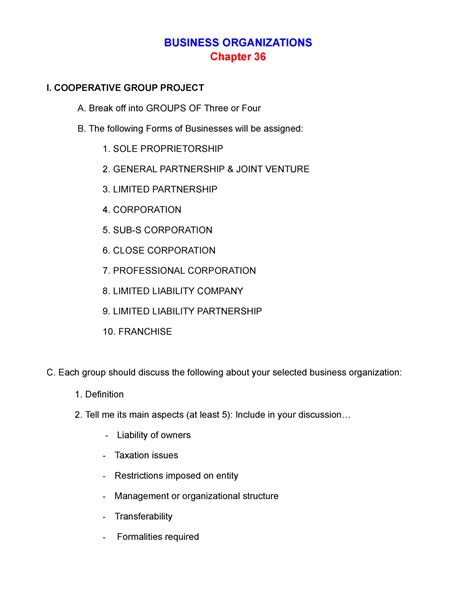 Business Organizations - BUSINESS ORGANIZATIONS Chapter 36 I
