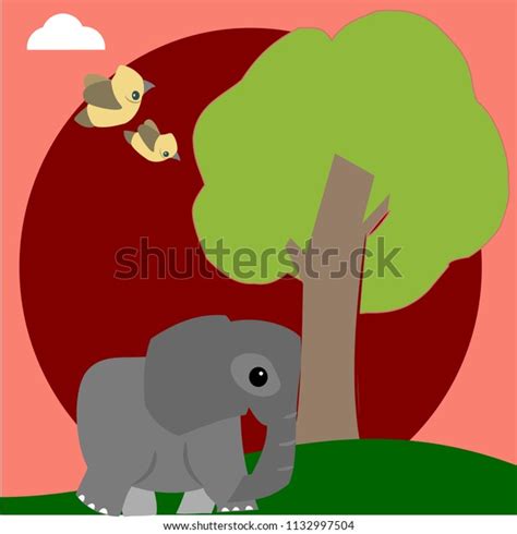 Elephant Trying Uproot Tree Vector Illustration Stock Vector Royalty