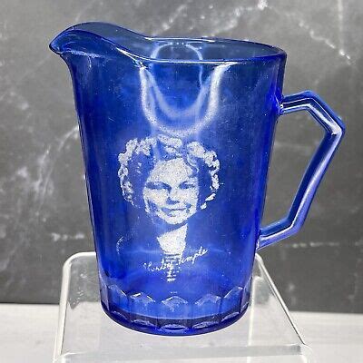 Vintage S Hazel Atlas Shirley Temple Cobalt Blue Glass Milk Pitcher