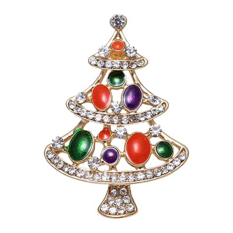 Christmas Brooch Shiny Rhinestone Christmas Tree Star Enamel Pins