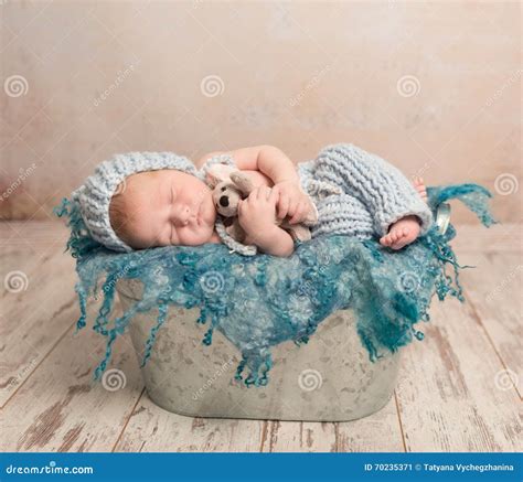 Beautiful Newborn Baby Sleeping On Woolen Blanket Stock Image Image
