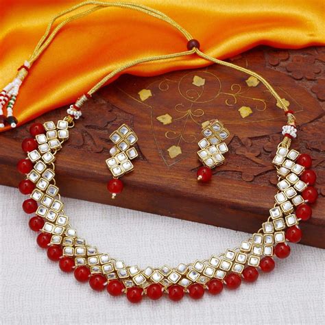 Indian Ethnic Traditional Gold Plated Choker Necklace 3 Pc Etsy