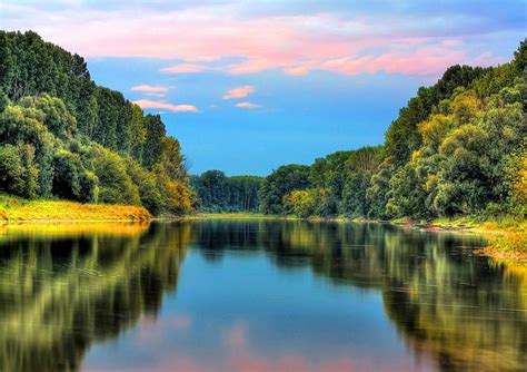 Silent River Riverbank Shore Silent Autumn Calmness Trees Sky