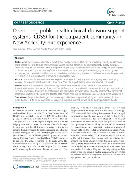 Pdf Developing Public Health Clinical Decision Support Systems Cdss