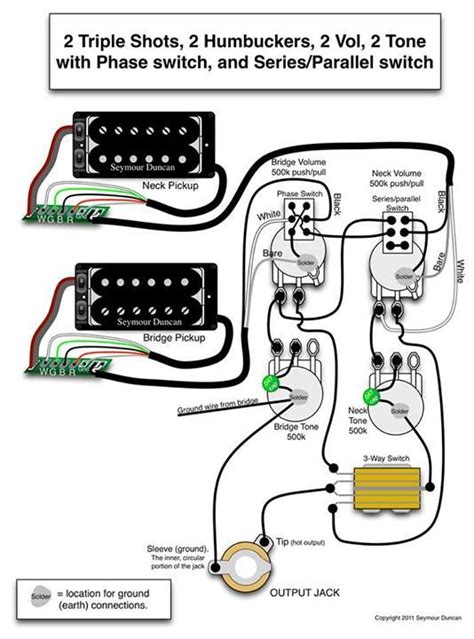 Awesome upgrade for every emg equipped guitar and actually any guitar at all. Seymour Duncan wiring diagram: 2 Triple Shots, 2 Humbuckers, 2 Volume, 2 Tone with Phase switch ...
