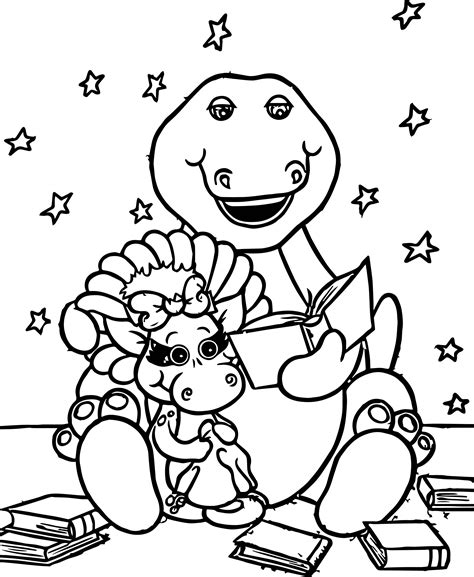 Barney Reads To Baby Bop Coloring Page