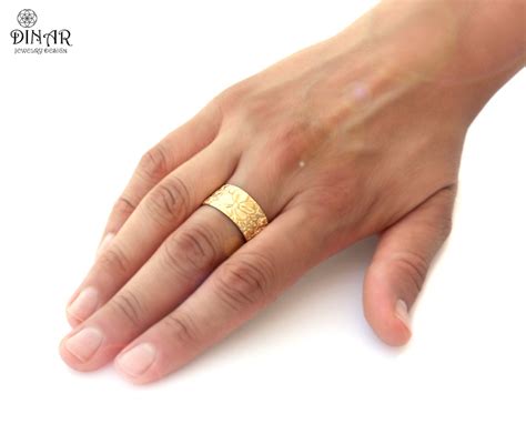 Wide Gold Wedding Band 14k Yellow Gold Wedding Band Engraved