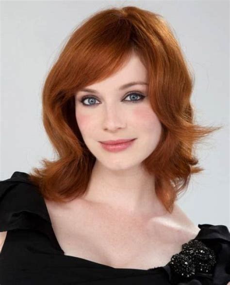 Christina Hendricks With Side Swept Bangs And Soft Layers Maybe Not The Most Up To Date Look