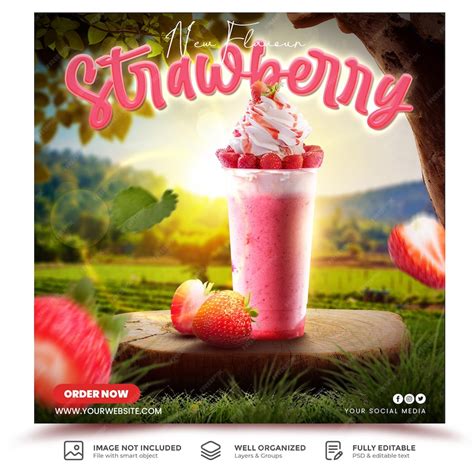 Premium Psd Strawberry Milkshake Menu Social Media Post Promotion