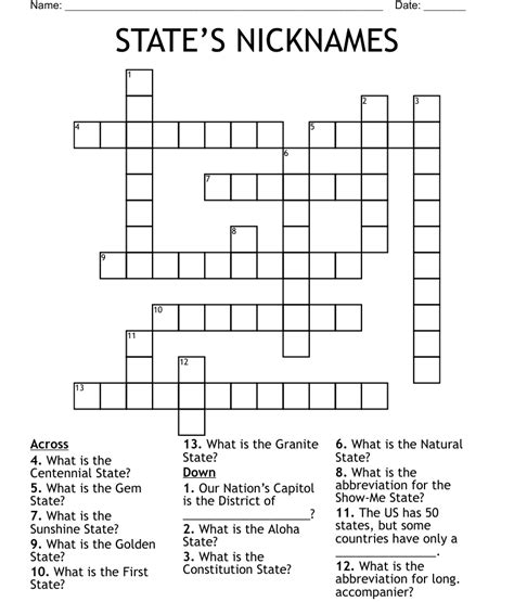 States Nicknames Crossword Wordmint