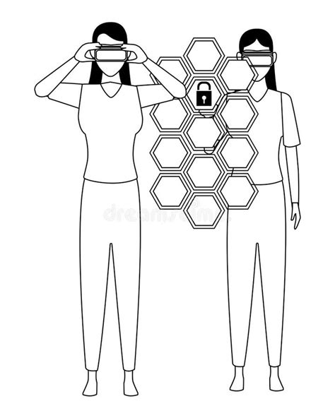 Man Using Virtual Reality Glasses In Black And White Stock Vector