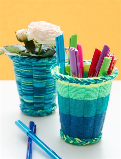 Easy Yarn Crafts For Kids Cup Weaving Tutorial Favecrafts