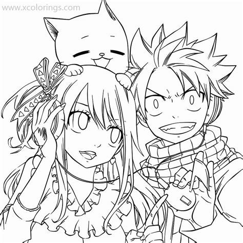 Fairy Tail Coloring Pages Lucy Natsu and Happy - XColorings.com
