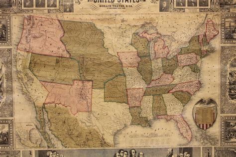 Rare Original 1852 Pictorial Map Of The United States By Thayer Co At