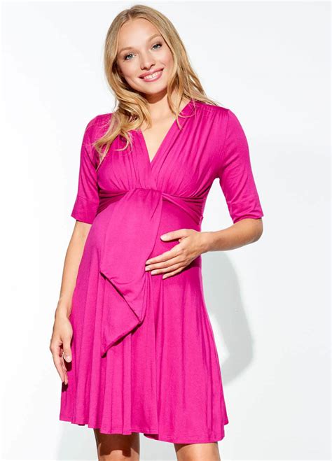 Mini Front Tie Fuchsia Pink Maternity Dress By Maternal America