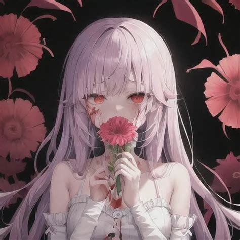Anime Girl Coughing Up Flowers Bloody Sad Eye Bag