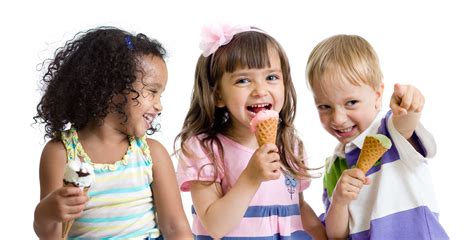 Happy Kids Eating Ice Cream In Studio Isolated Parker Chase