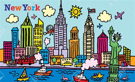 A Cartoon Style Illustration Of New York City Royalty Free Cliparts