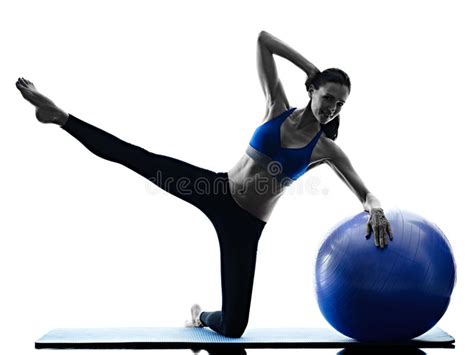 Woman Pilates Ball Exercises Fitness Isolated Stock Image Image Of Shadows Swiss 65655169