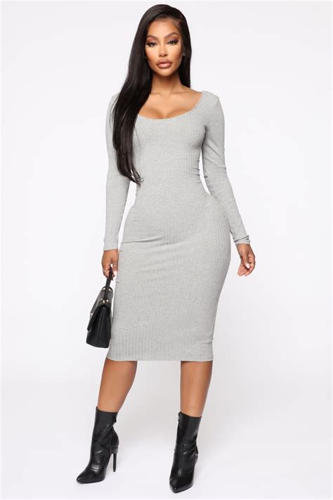 Whatevers Clever Ribbed Midi Dress Heather Grey Fashion Ribbed