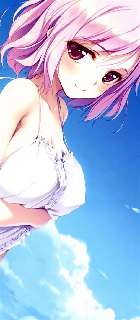 Anime Girl Pink Hair Purple Eyes Short Hair 1080x2460 Phone Hd Wallpaper