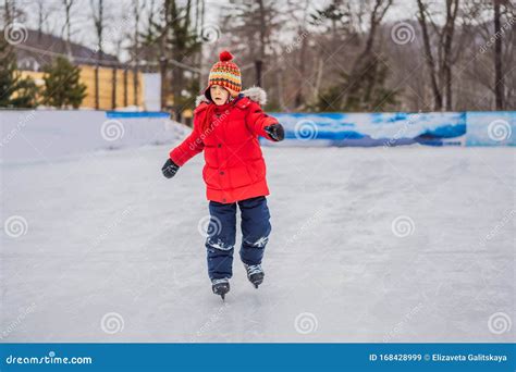 Boy Ice Skating For The First Time Stock Image Image Of Healthy
