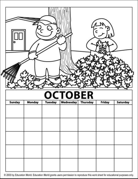 October is a wonderful and mystical month of autumn! October Coloring Calendar | Education World