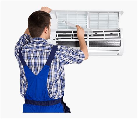 Male Technician Repairing And Cleaning Ac Ac Repairing Transparent