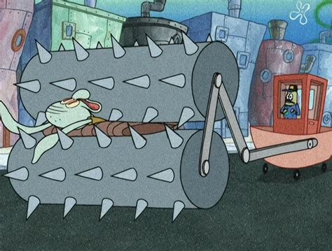 Squidward Crushed By Spike Rollers Steamroller Meme Template