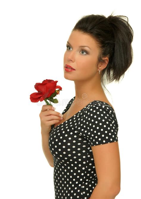 Girl Holding A Red Rose Stock Image Image Of Lips Black 16312061