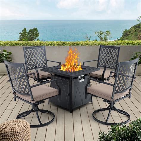 Mf Studio 5 Pieces Gas Fire Pit Table Set With 1 Piece 28 Metal 50000
