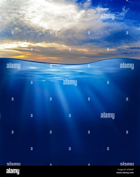 Sea Or Ocean Underwater With Sunset Sky Stock Photo Alamy