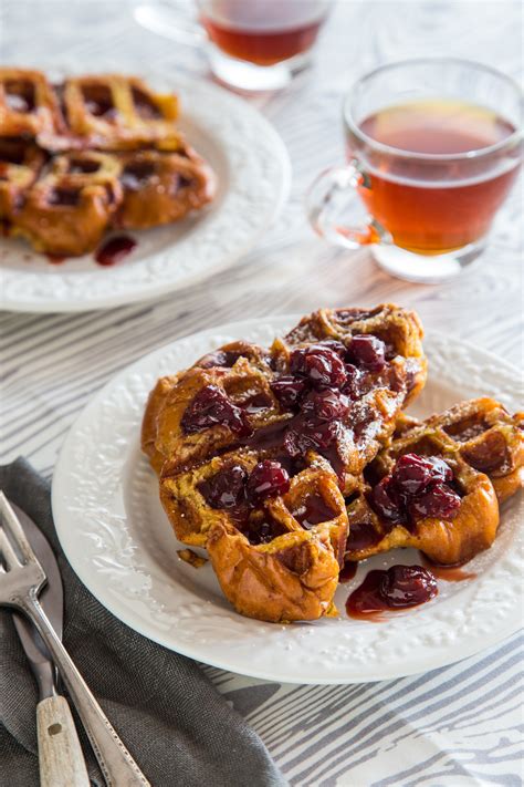 French Toast Waffles With Tart Cherry Syrup Jelly Toast