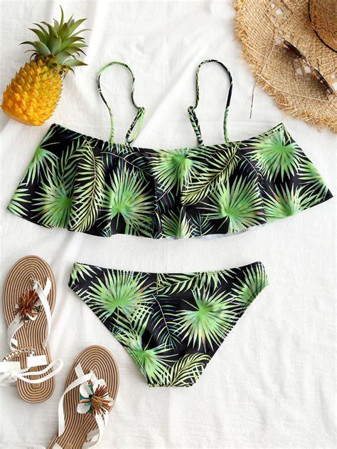 2018 Palm Tree Flounce Bikini Top Set Colormix M In Bikinis Online