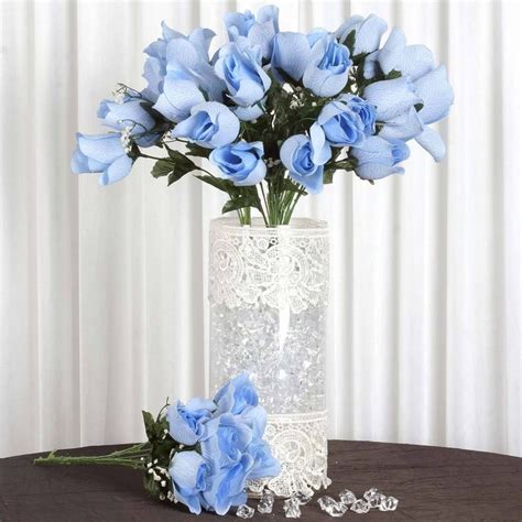 12 Bushes Royal Blue Artificial Premium Silk Flower Rose Bud Bouquets