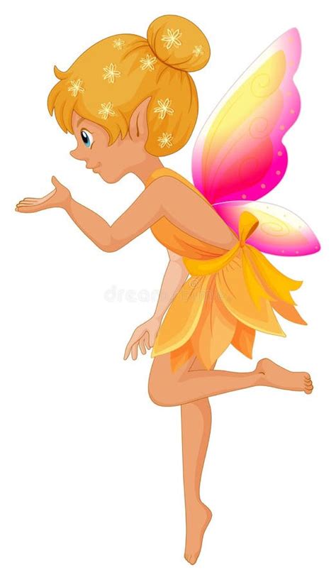 A Fairy With A Yellow Dress Beside A Sleeping Moon Stock Vector