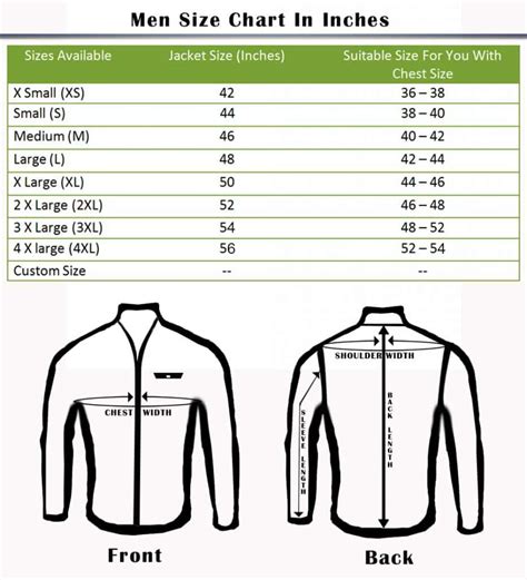 Size Chart Online Leather Jackets Usa Leather Factory