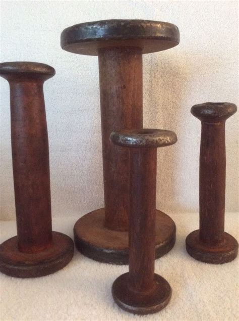 Lot Of 4 Old Primitive Wooden Factory Textile Industrial Spools