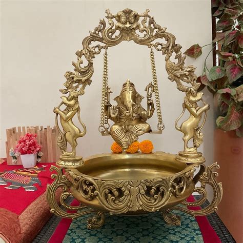 Ganesha Swing Decorative Brass Urli Crafts N Chisel Indian Home