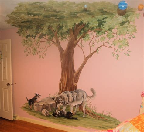 Tree Mural With Wolves Traditional Kids Boston By Macmurraydesigns