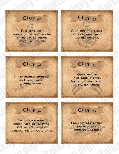 Printable Treasure Hunt Map And Clues Scavenger Hunt Etsy Pirate