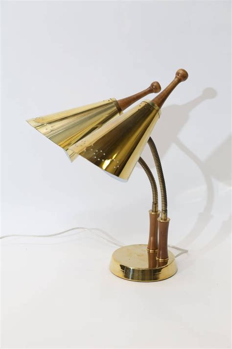16 height x 16 width. Midcentury Double Gooseneck Desk Lamp For Sale at 1stdibs