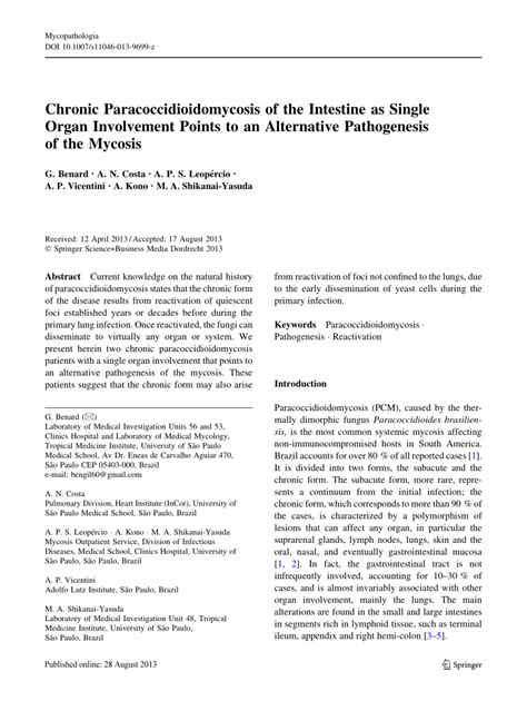 Pdf Chronic Paracoccidioidomycosis Of The Intestine As Single Organ
