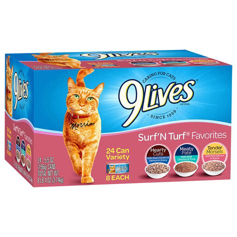 9lives Surf N Turf Favorites Wet Cat Food Variety Pack 55 Ounce Cans