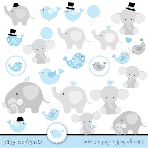 Baby Boy Elephants Clip Art And Digital Papers Set In Premium Etsy