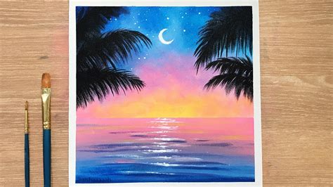 Beginner Ocean Sunset Acrylic Painting Ocean Sunset Step By Step